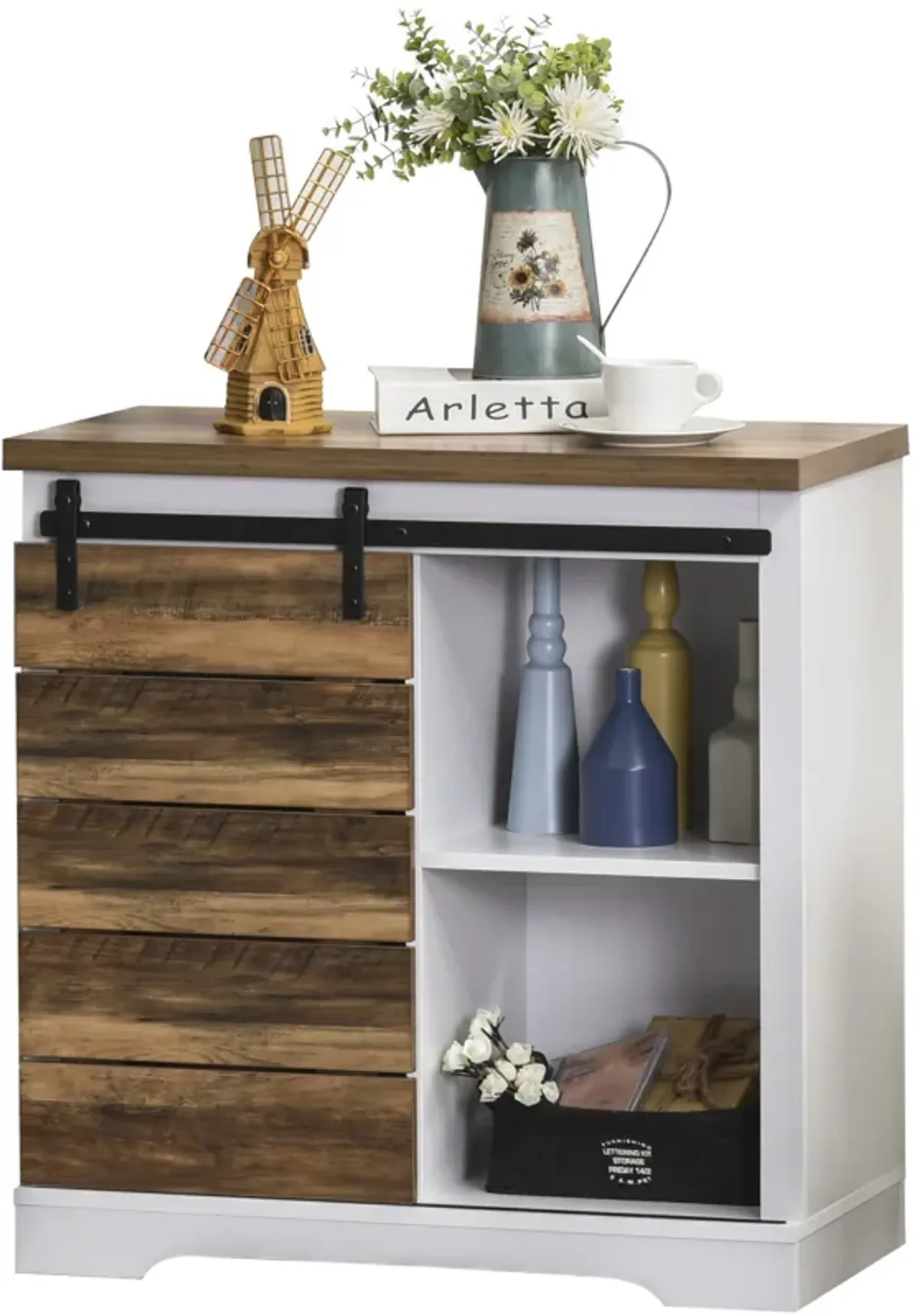 Rustic Cottage Sideboard with Barn Style Glide Door and Adjustable Shelf