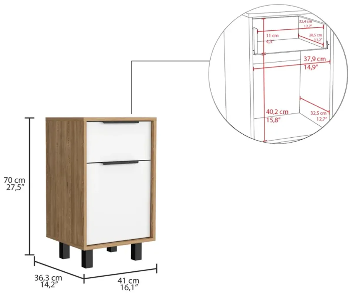 Kaia Z Nightstand, One Drawer, One Cabinet,  Four Legs, Superior Top -Pine / White