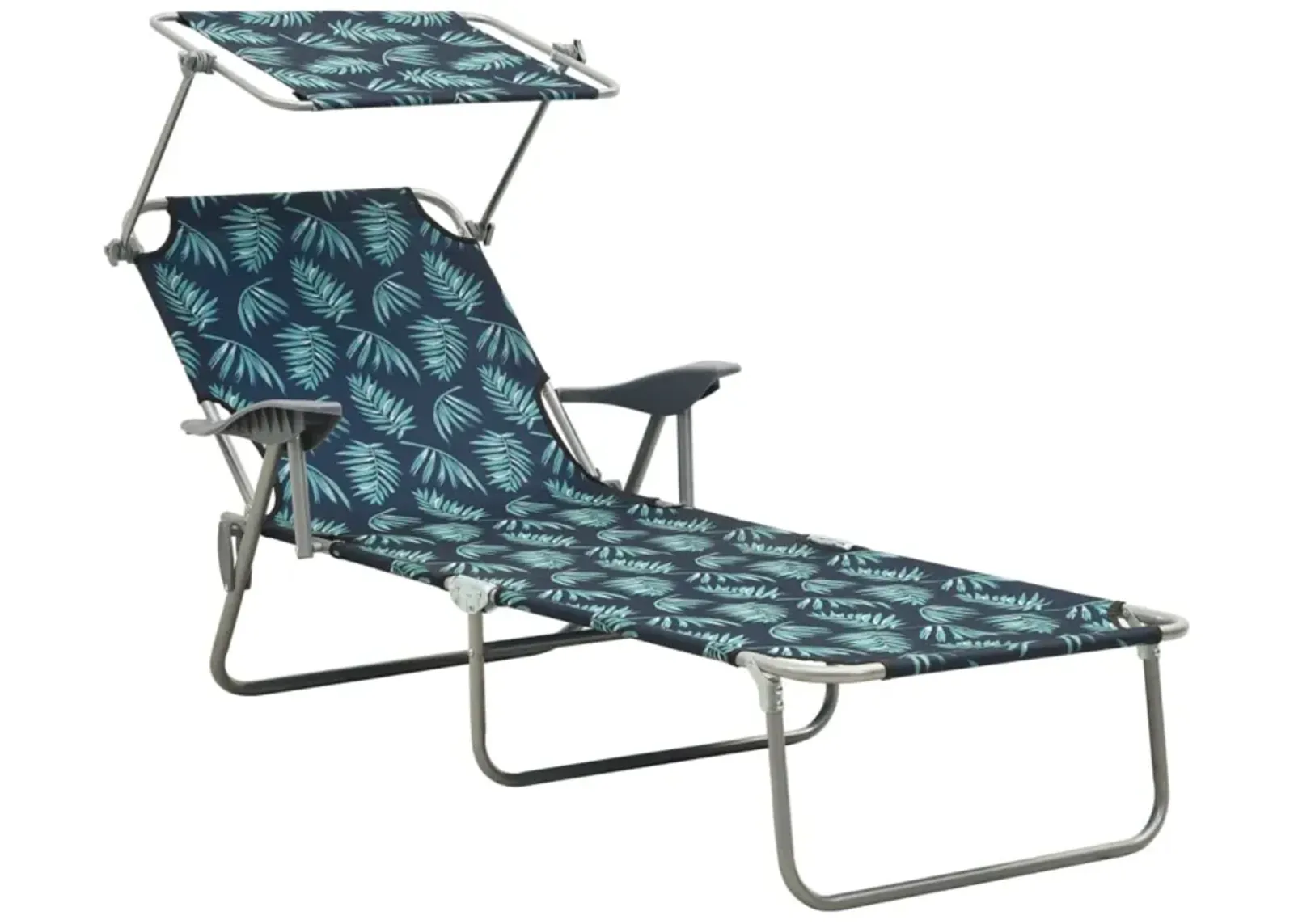 vidaXL Sun Lounger with Canopy - Adjustable, Foldable and Portable Outdoor Day Bed with Leaf Print & Powder-Coated Steel Frame - Perfect for Garden, Beach and Poolside