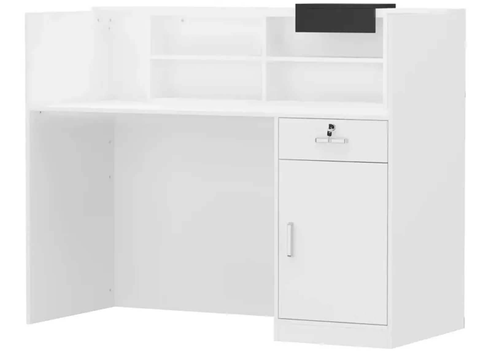 Rectangular White Wooden Computer Desk, Writing Desk with Drawer, 4-Tiler Adjustable Shelves, 55.1 in. W-23.6 in.D