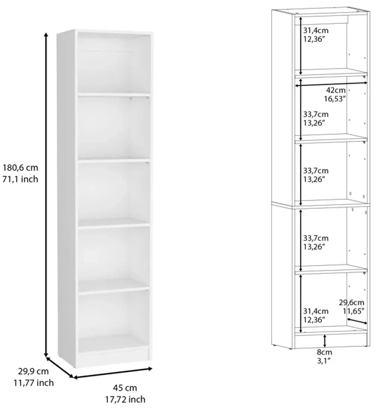 DEPOT E-SHOP Vinton XS Bookcase Compact Bookshelf with Multiple Shelves, White