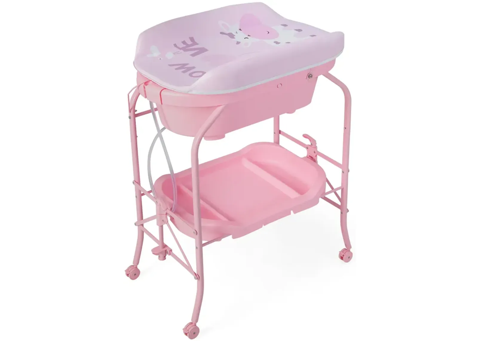 Folding Baby Changing Table with Bathtub and 4 Universal Wheels