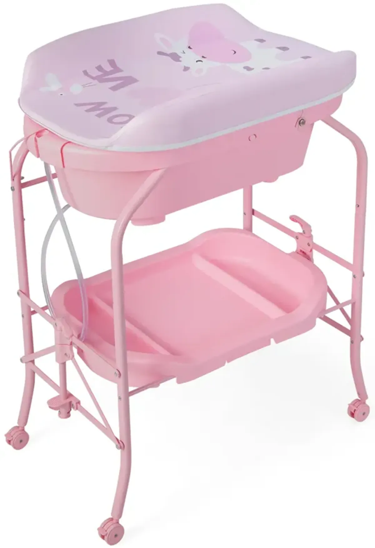 Folding Baby Changing Table with Bathtub and 4 Universal Wheels