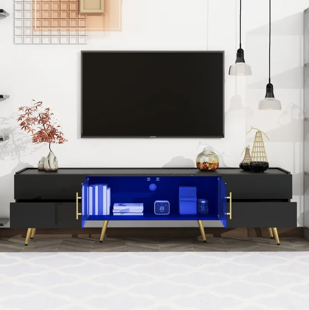 Merax Modern TV Stand with LED lights