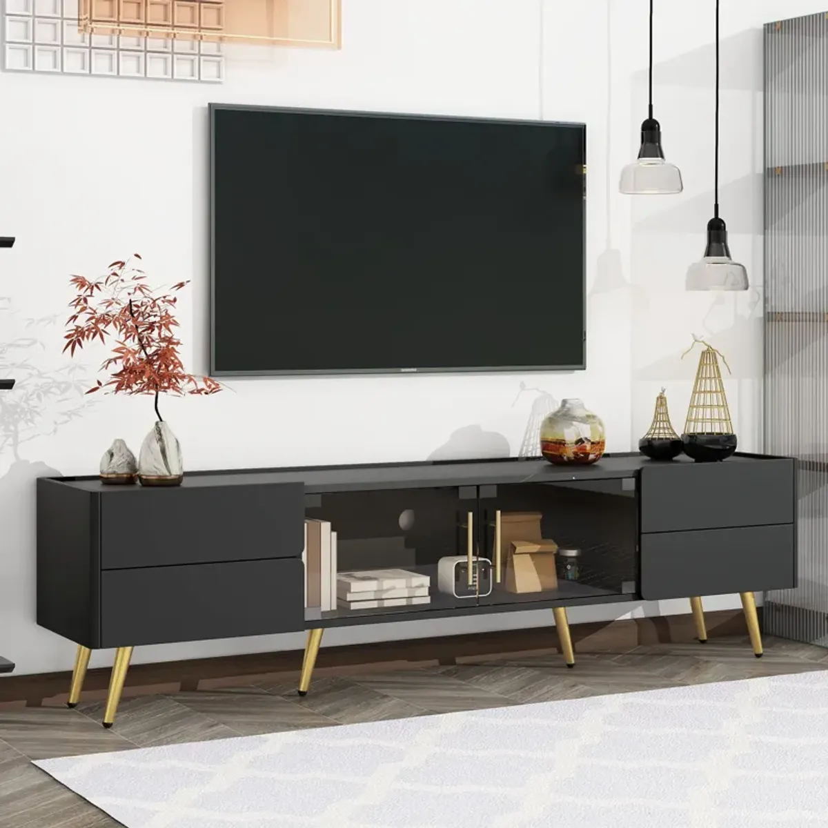 Merax Modern TV Stand with LED lights