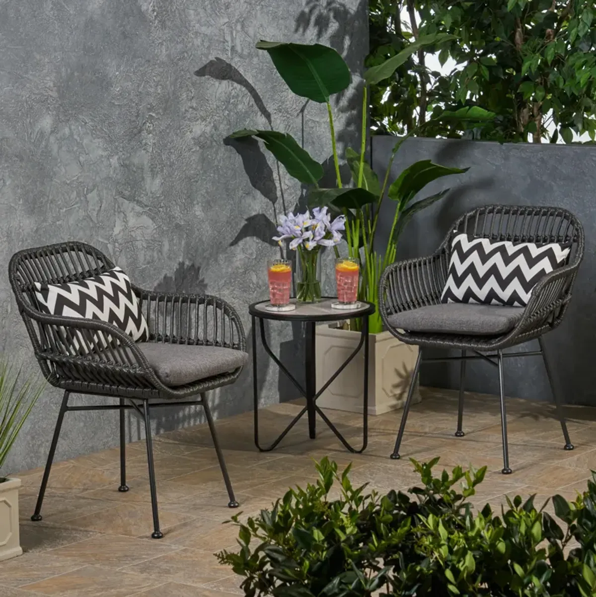 Merax 2 Pieces Outdoor Rattan Chairs with Cushions