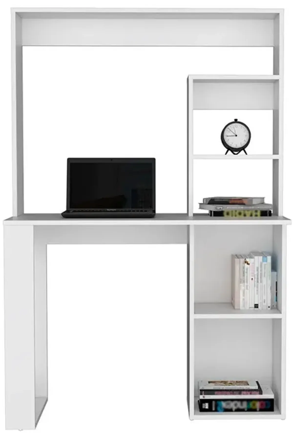 Ethel Writing Computer Desk with Storage Shelves and Hutch, White