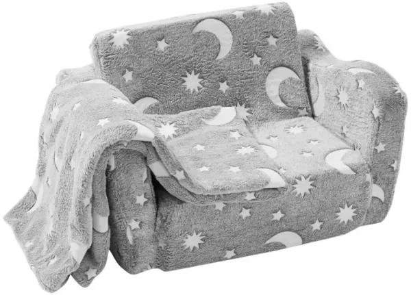 Glow-in-the-Dark Kids Sofa Chair with Fold-Out Lounger for Bedroom or Playroom