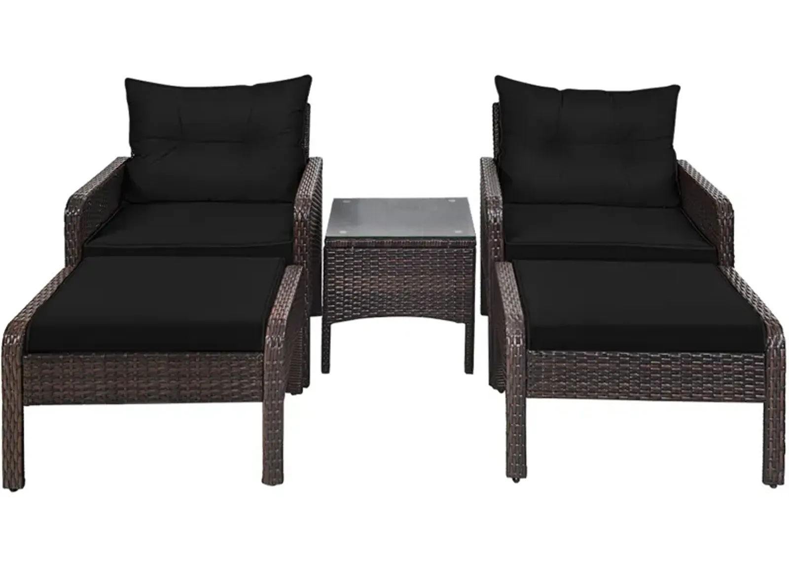 5 Pieces Patio Rattan Sofa Ottoman Furniture Set with Cushions