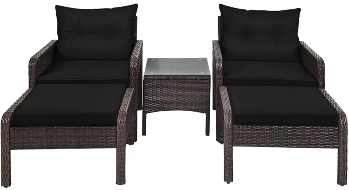 5 Pieces Patio Rattan Sofa Ottoman Furniture Set with Cushions