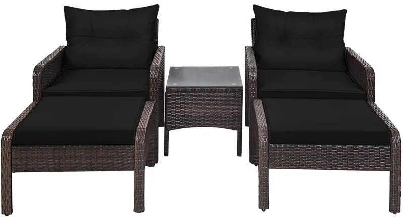 5 Pieces Patio Rattan Sofa Ottoman Furniture Set with Cushions