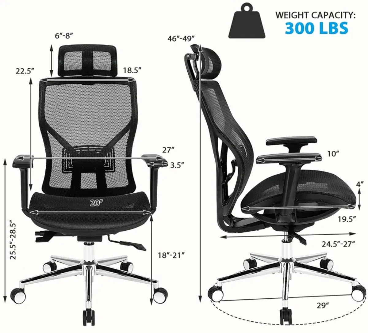 High-Back Mesh Executive Chair with Sliding Seat and Adjustable Lumbar Support