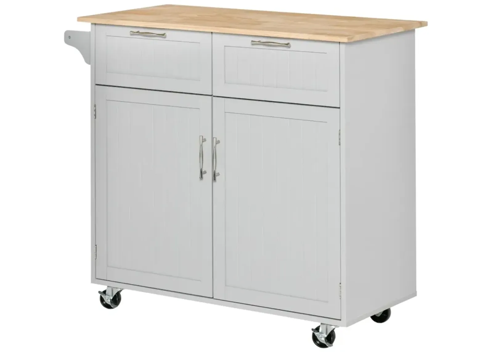 Gray Kitchen Helper: 41" Rolling Island with Rubberwood Top and Drawers