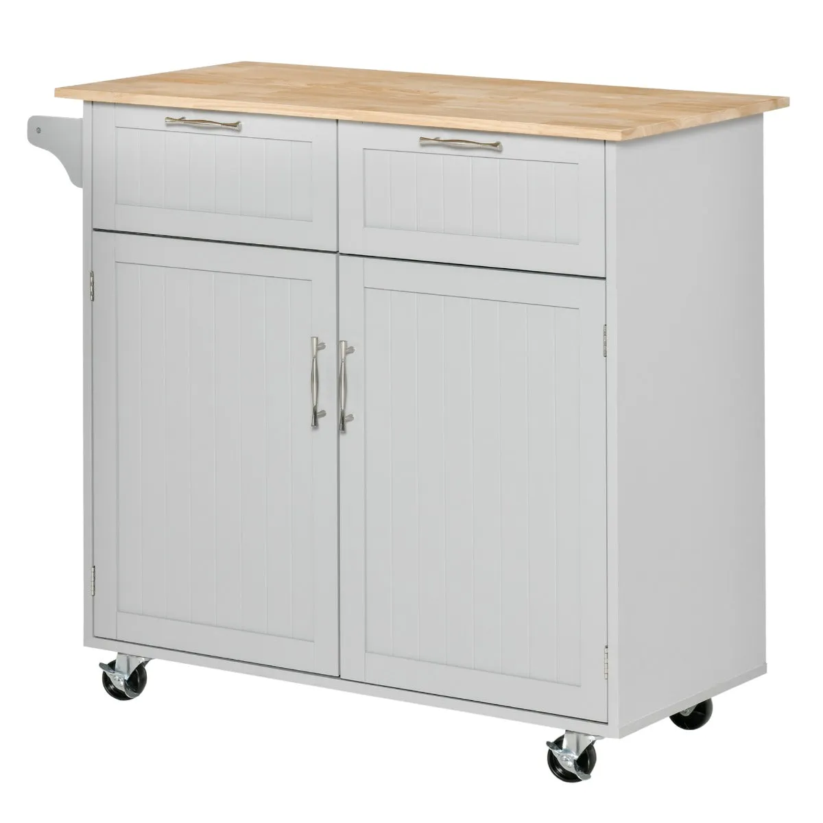 Gray Kitchen Helper: 41" Rolling Island with Rubberwood Top and Drawers