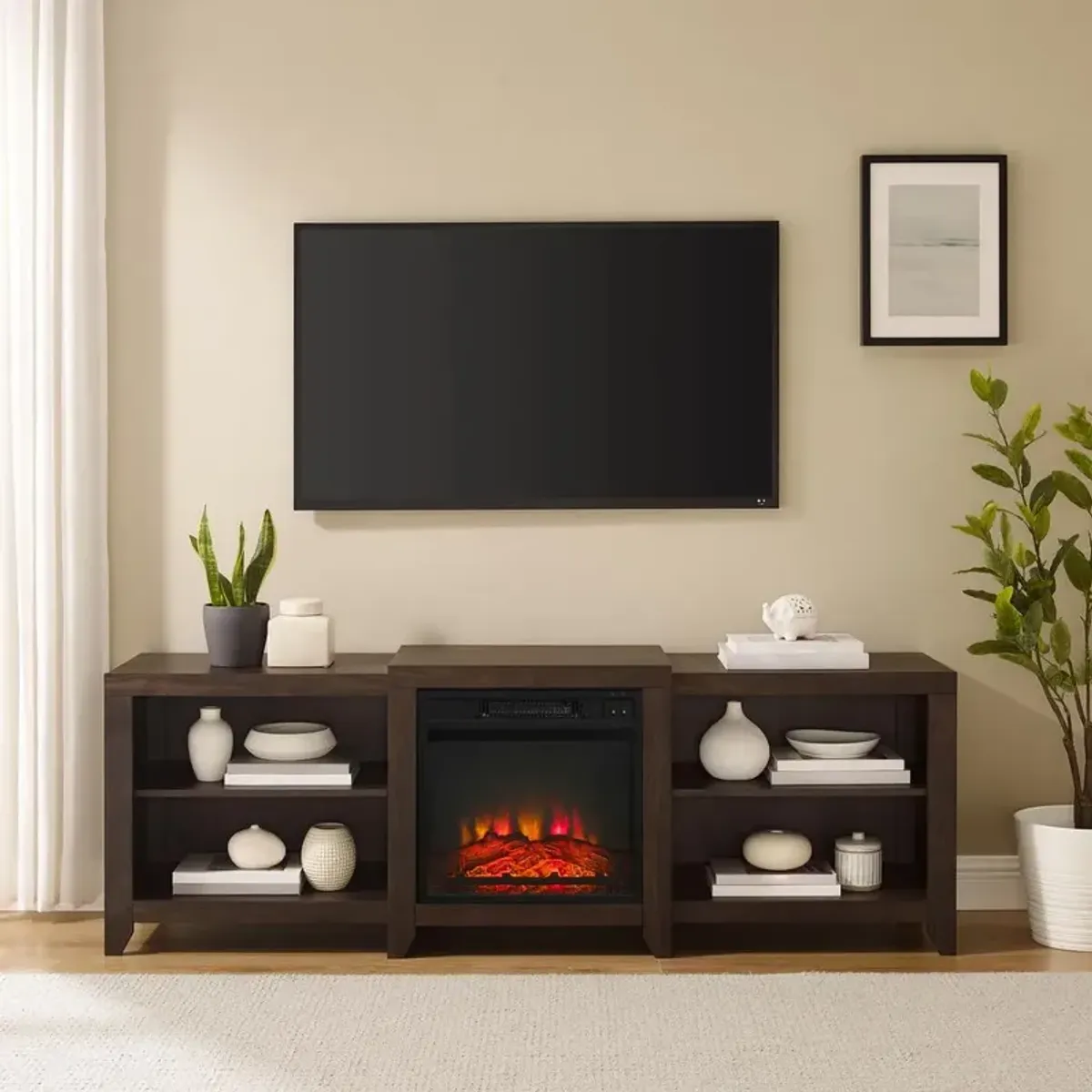 Ronin 69" Low Profile Tv Stand W/Fireplace Dark Walnut