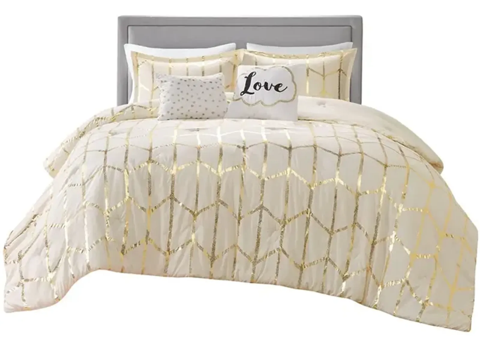 Gracie Mills Isabelle 5-Piece Metallic Geometric Comforter Set