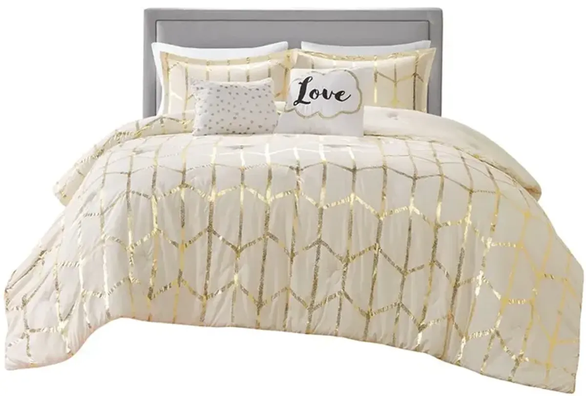 Gracie Mills Isabelle 5-Piece Metallic Geometric Comforter Set