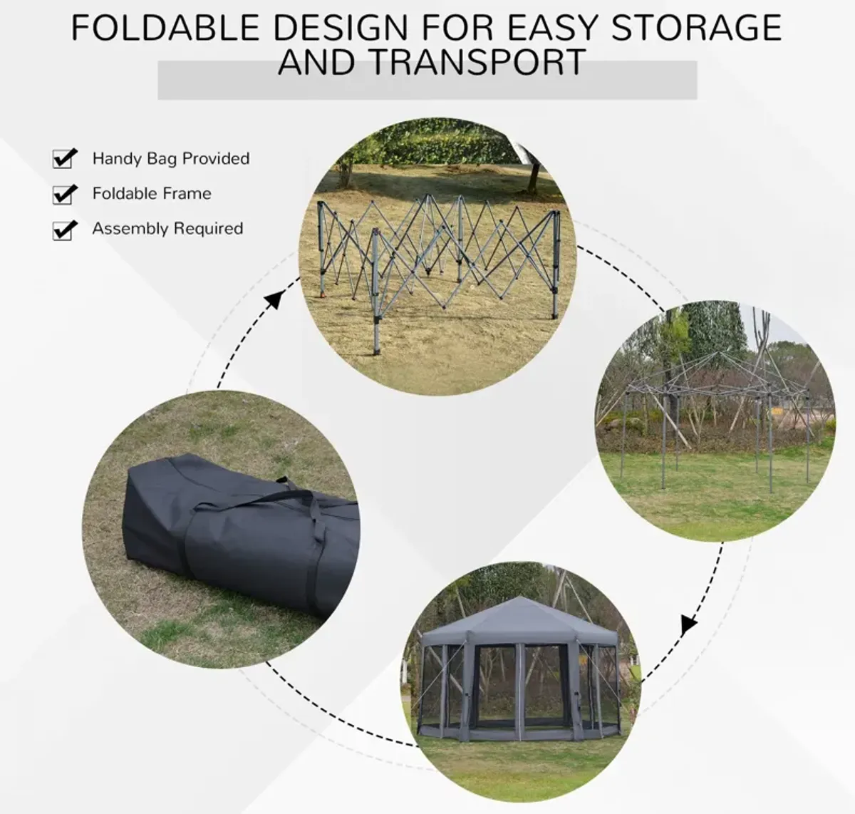 Grey Outdoor Shelter: 13'x13' Heavy Duty Hexagonal Pop Up Canopy with Mesh Walls