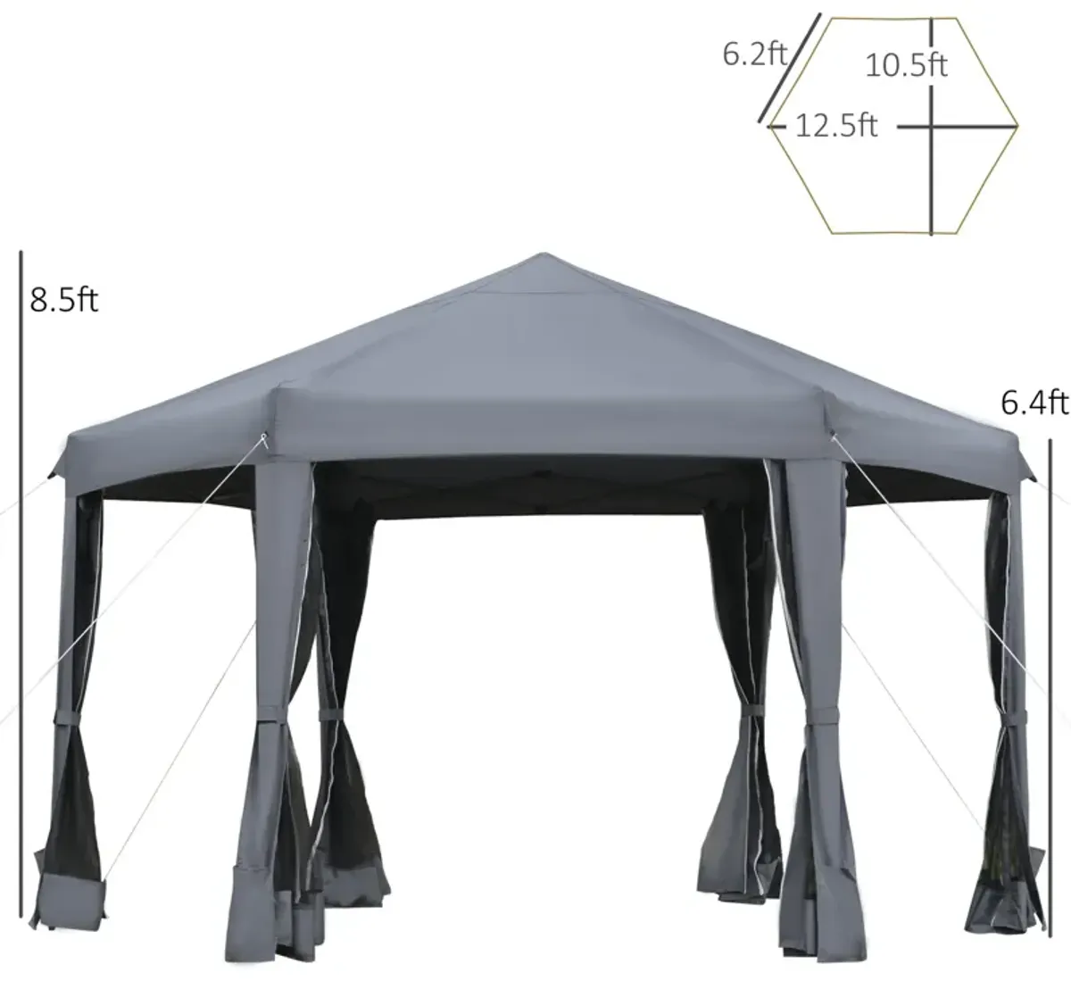 Grey Outdoor Shelter: 13'x13' Heavy Duty Hexagonal Pop Up Canopy with Mesh Walls