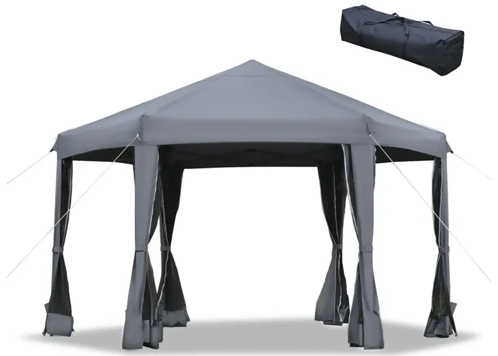 Grey Outdoor Shelter: 13'x13' Heavy Duty Hexagonal Pop Up Canopy with Mesh Walls