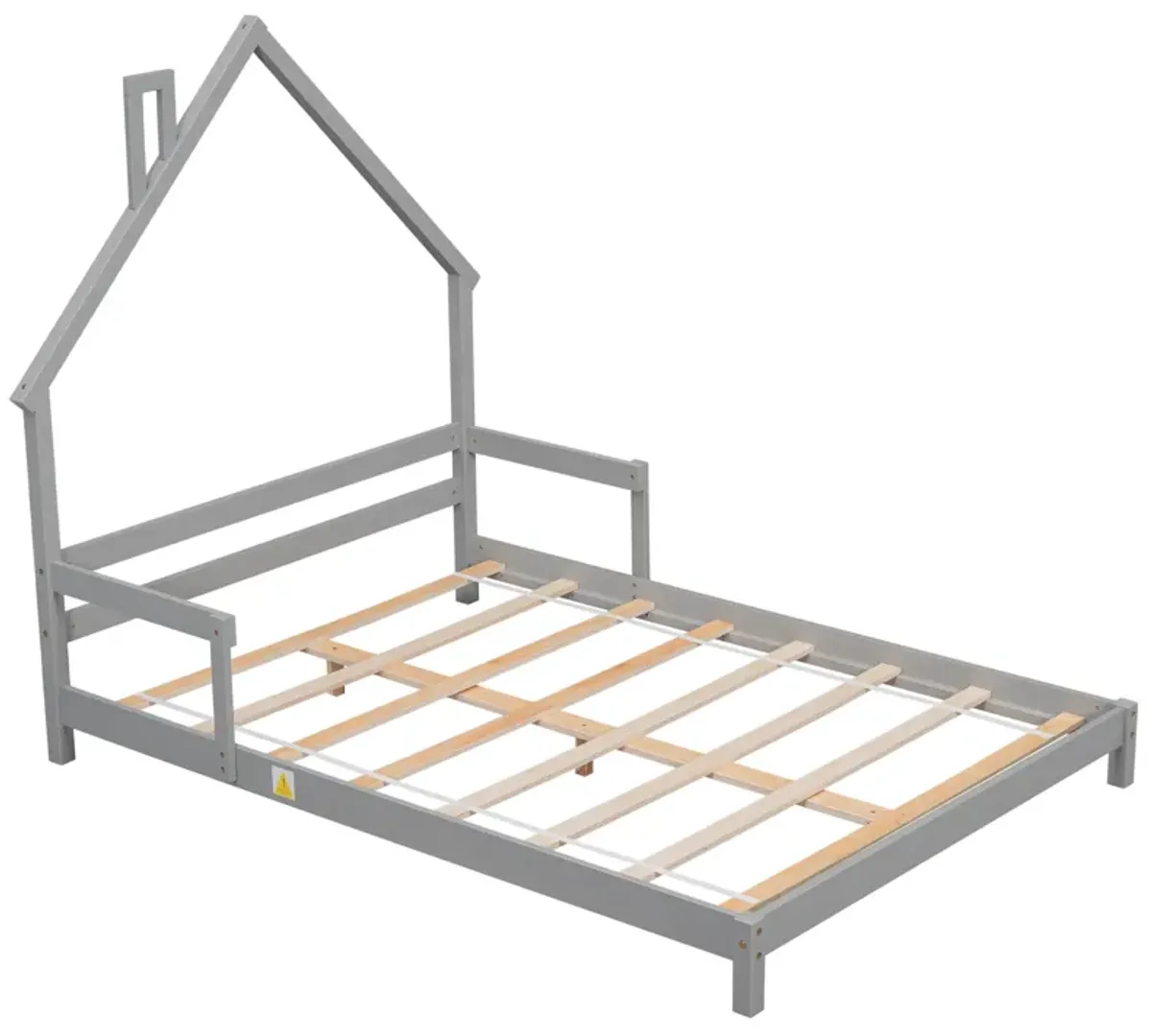 Full House-Shaped Headboard Bed with Handrails ,slats
,Natural