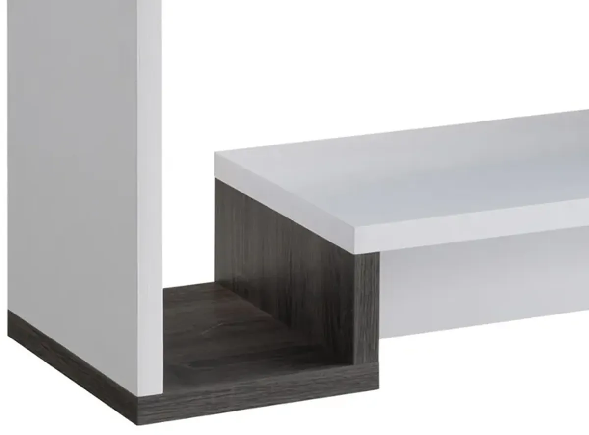 36 Inch Modern Console Table, Multilevel Wood Shelves, Gray and White-Benzara