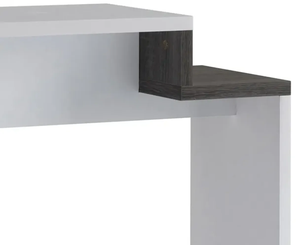 36 Inch Modern Console Table, Multilevel Wood Shelves, Gray and White-Benzara