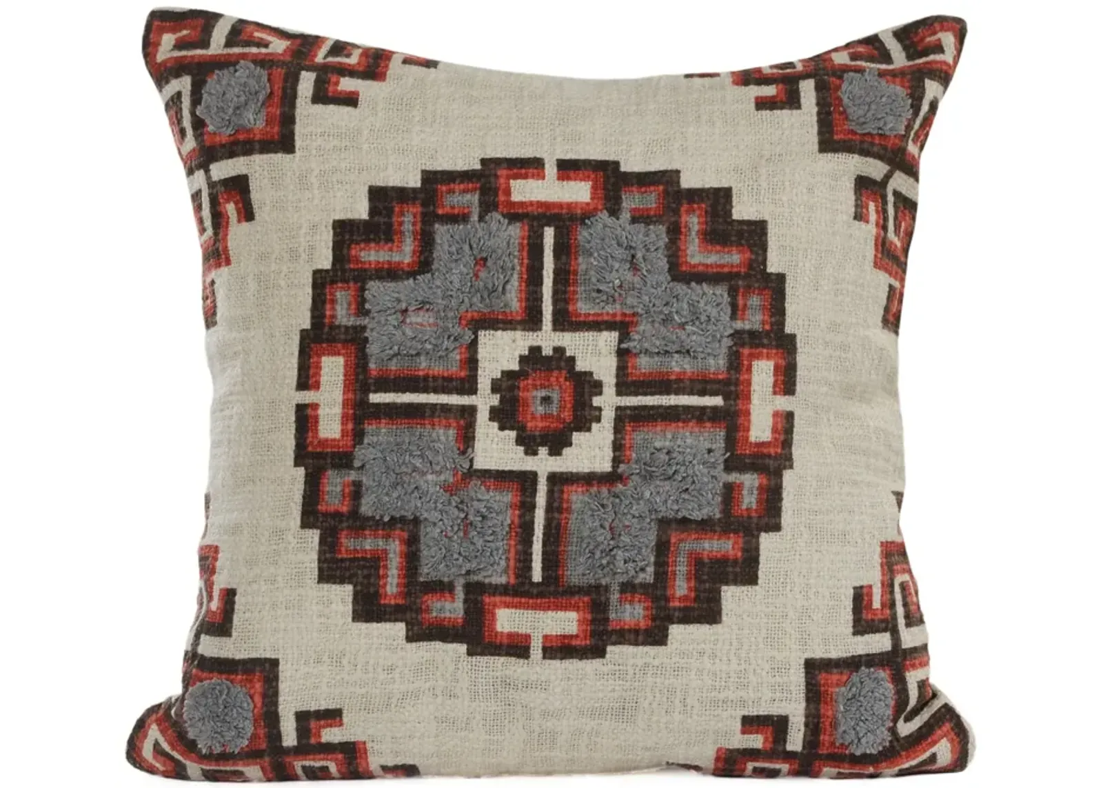 18" Red and Gray Rustic Medallion Square Throw Pillow