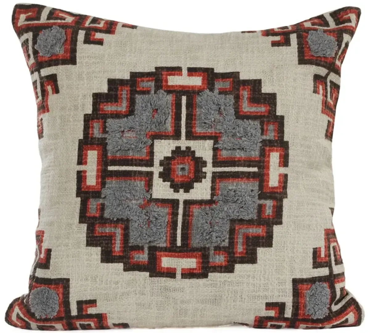 18" Red and Gray Rustic Medallion Square Throw Pillow