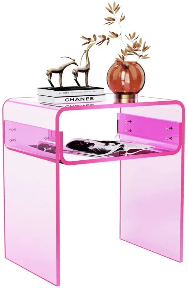 solaround Clear Acrylic End Table 2-Tier Bedside nightstand for Living Room Bedroom Home Decor (Pink)