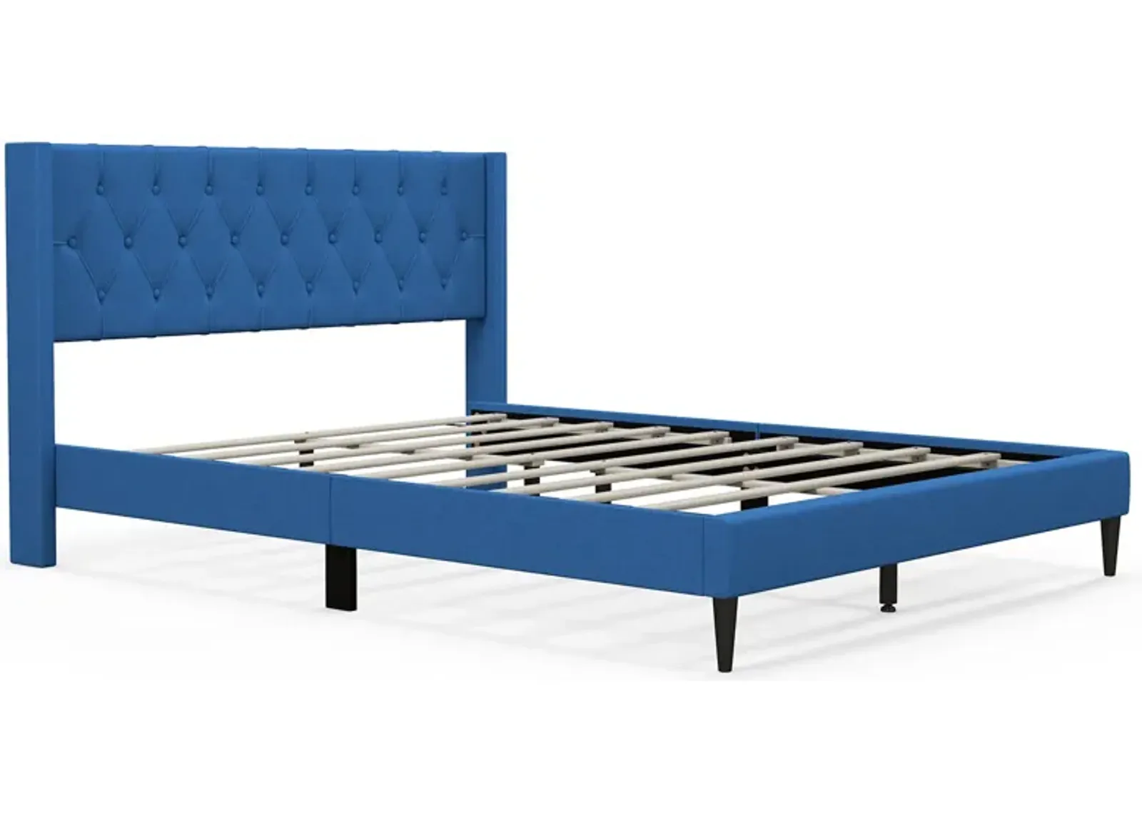 Queen Size Upholstered Platform Bed with Button Tufted Wingback Headboard