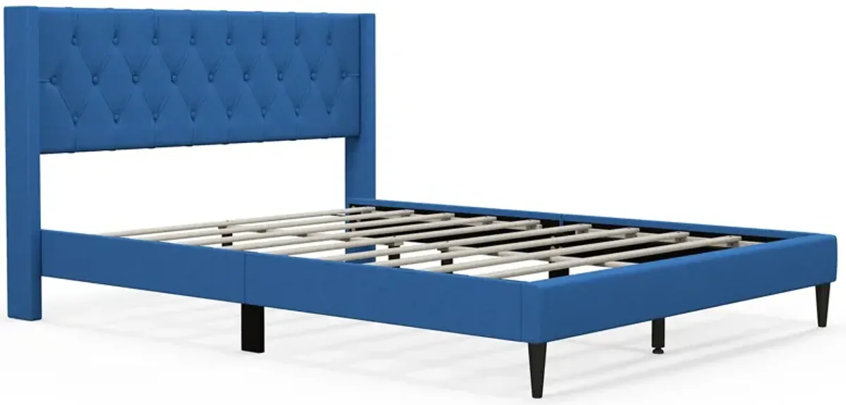 Queen Size Upholstered Platform Bed with Button Tufted Wingback Headboard