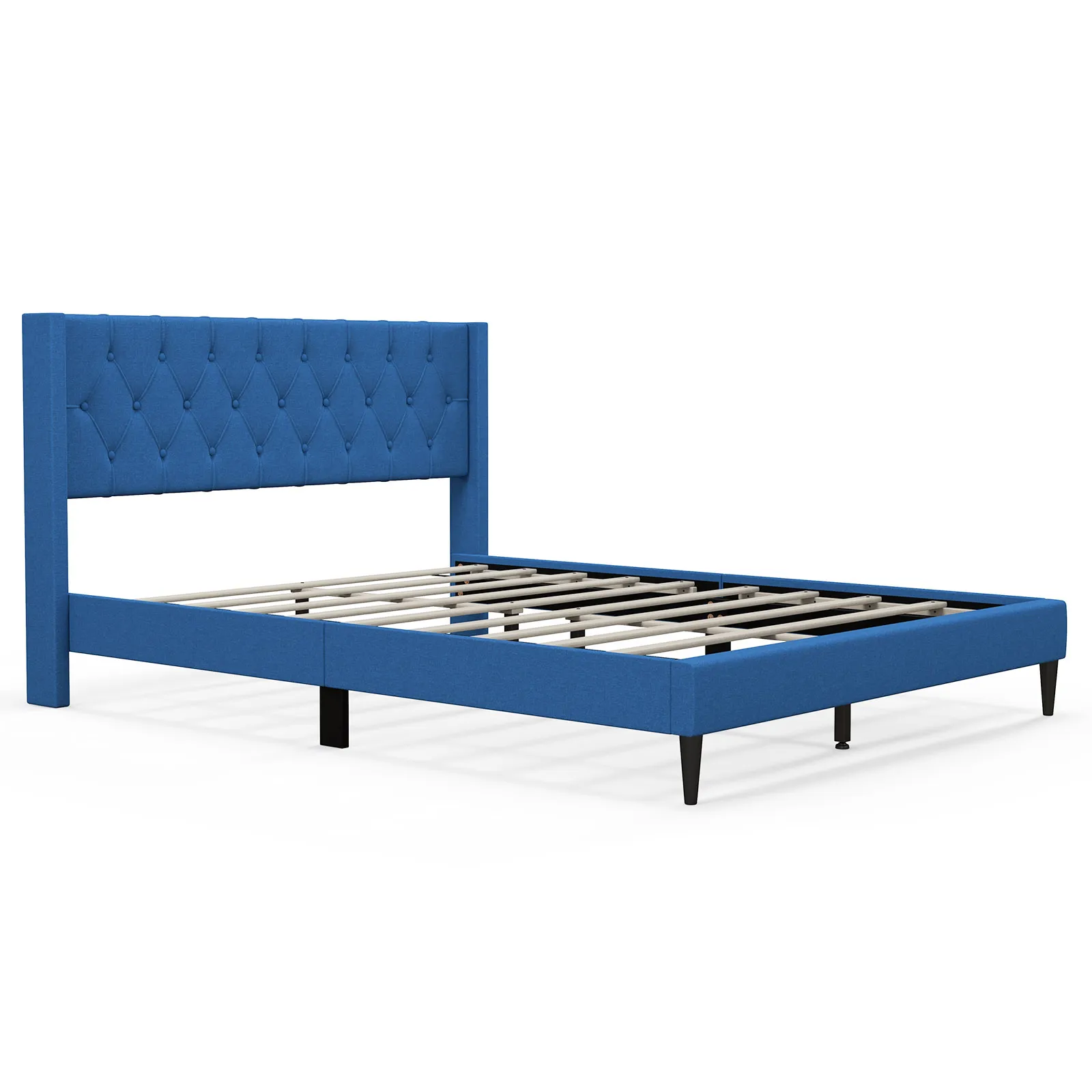 Queen Size Upholstered Platform Bed with Button Tufted Wingback Headboard