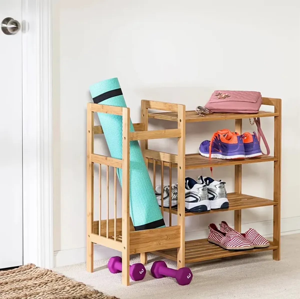 Entryway Shoe Rack Bench with 2 Shelves and 4-Shelf Bamboo Shoe Organizer