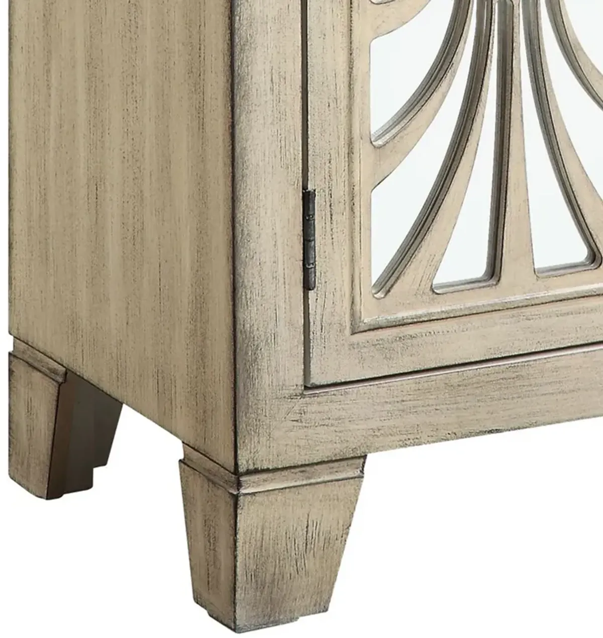 Console Table with 2 Glass Doors and Floral Motif, Antique White-Benzara