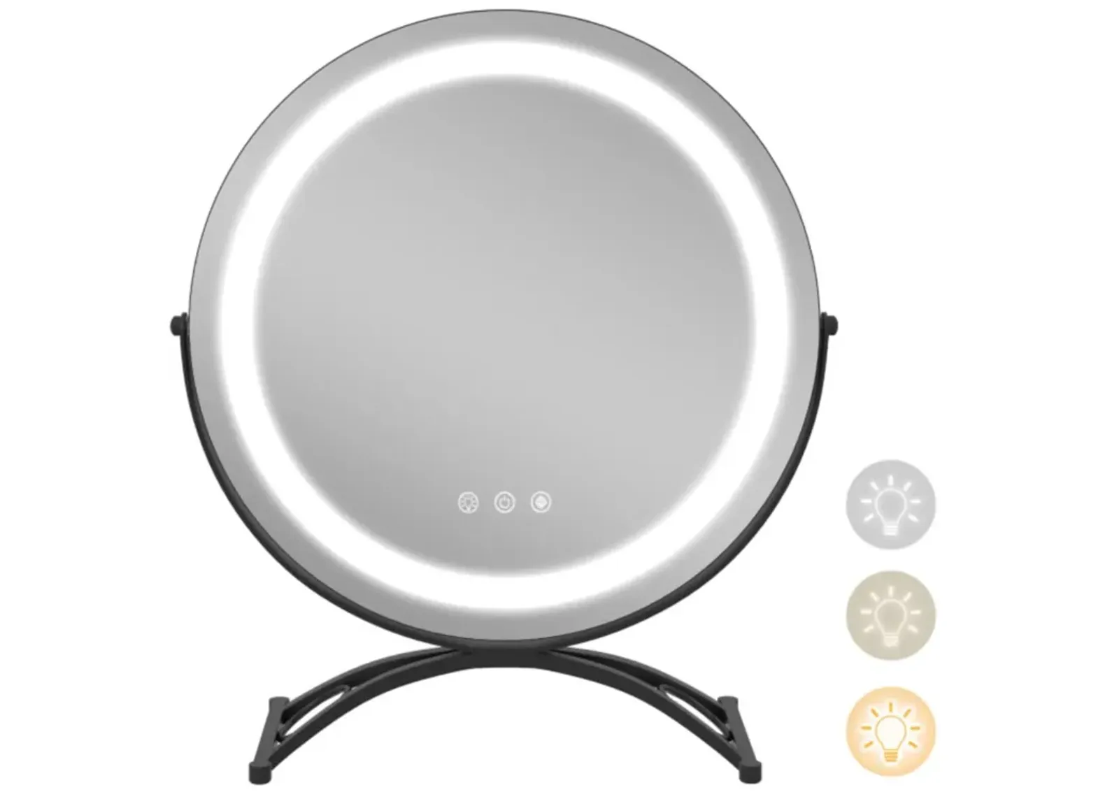 Hivvago 16 x 16 Inch Round LED Vanity Mirror with 3-Color Lighting and Brightness Dimming