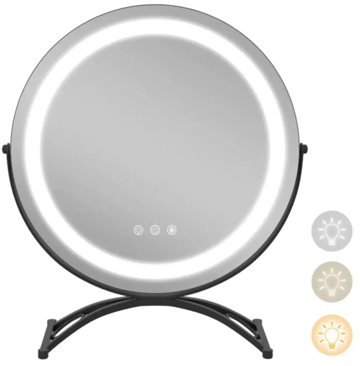 Hivvago 16 x 16 Inch Round LED Vanity Mirror with 3-Color Lighting and Brightness Dimming