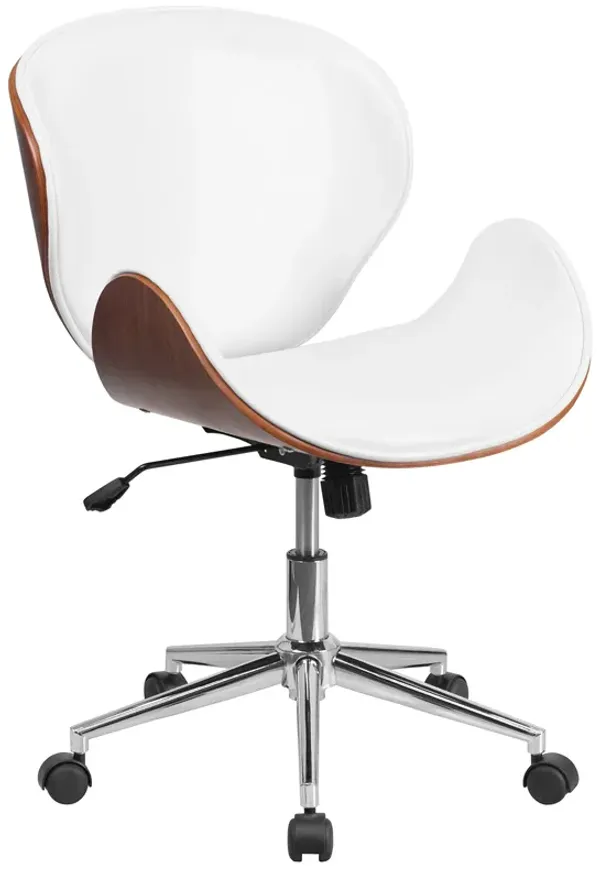 Flash Furniture Tana Mid-Back Walnut Wood Conference Office Chair in White LeatherSoft