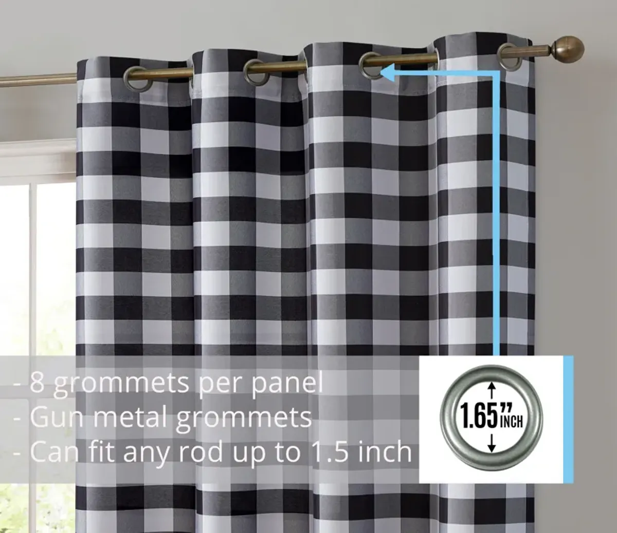 THD Cedar Buffalo Check Textured Light Filtering Grommet Lightweight Window Curtains Drapery for Bedroom, Dining Room & Living Room, 2 Panels