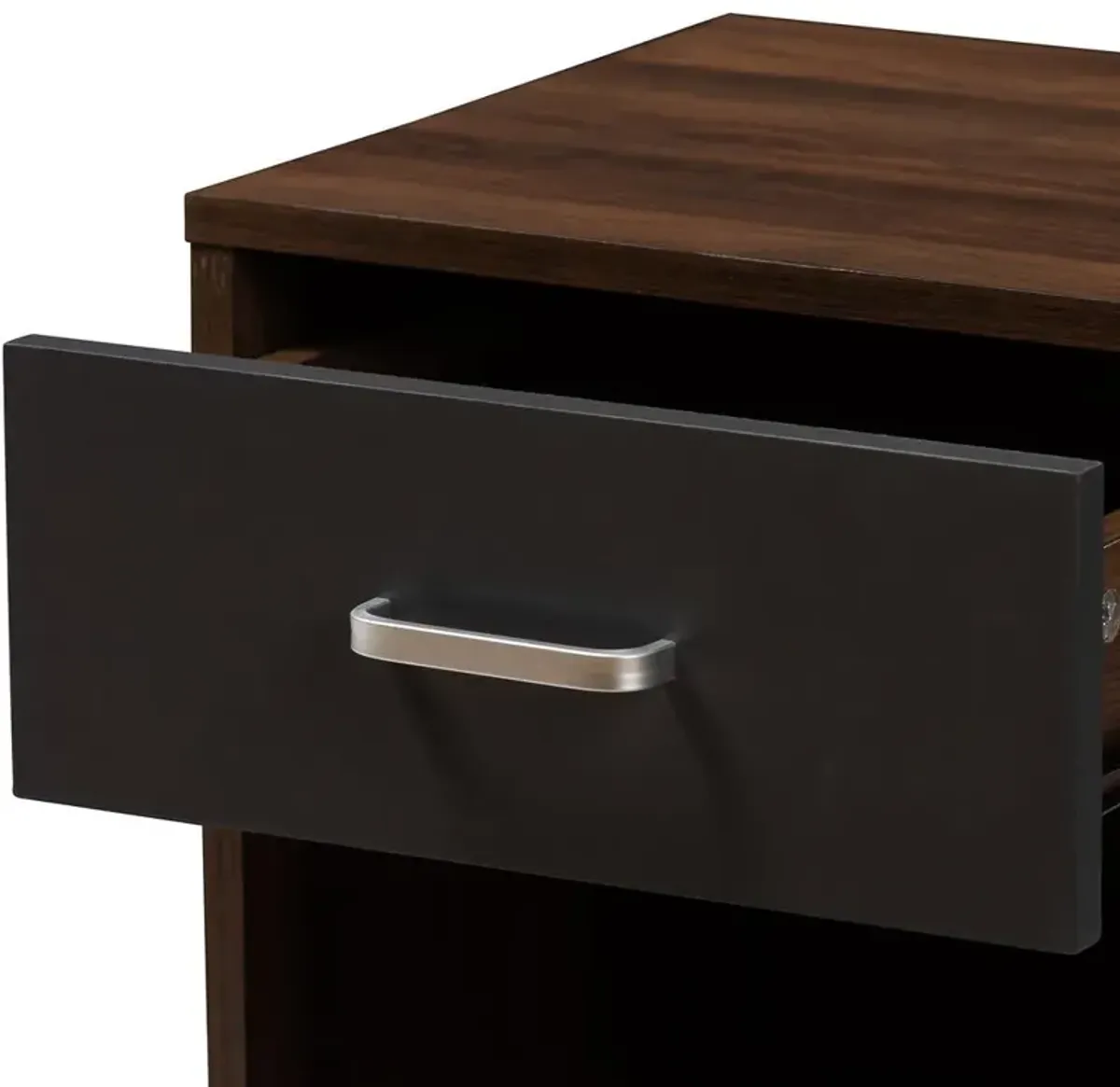 1-Drawer Dark Brown and Dark Grey Finished Nightstand