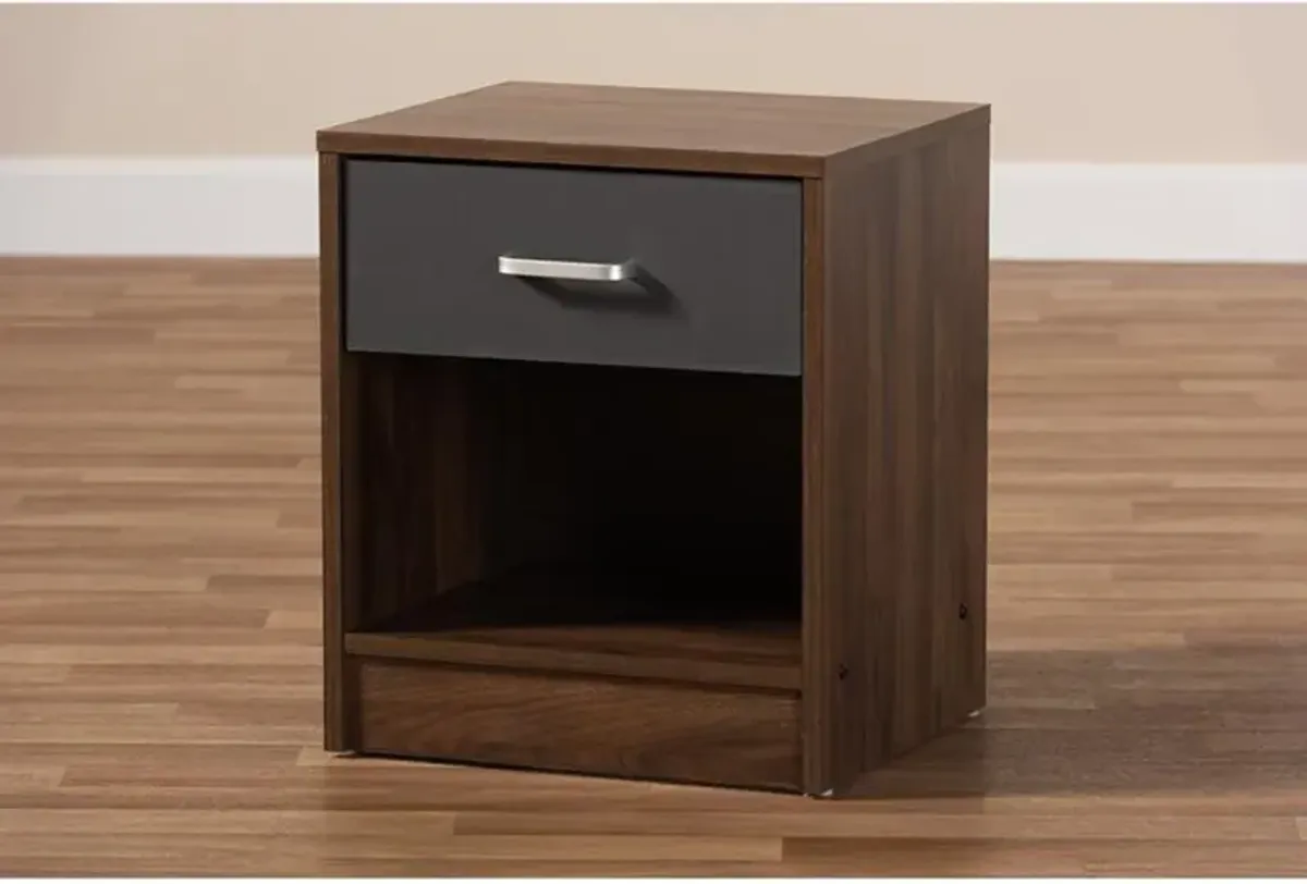 1-Drawer Dark Brown and Dark Grey Finished Nightstand