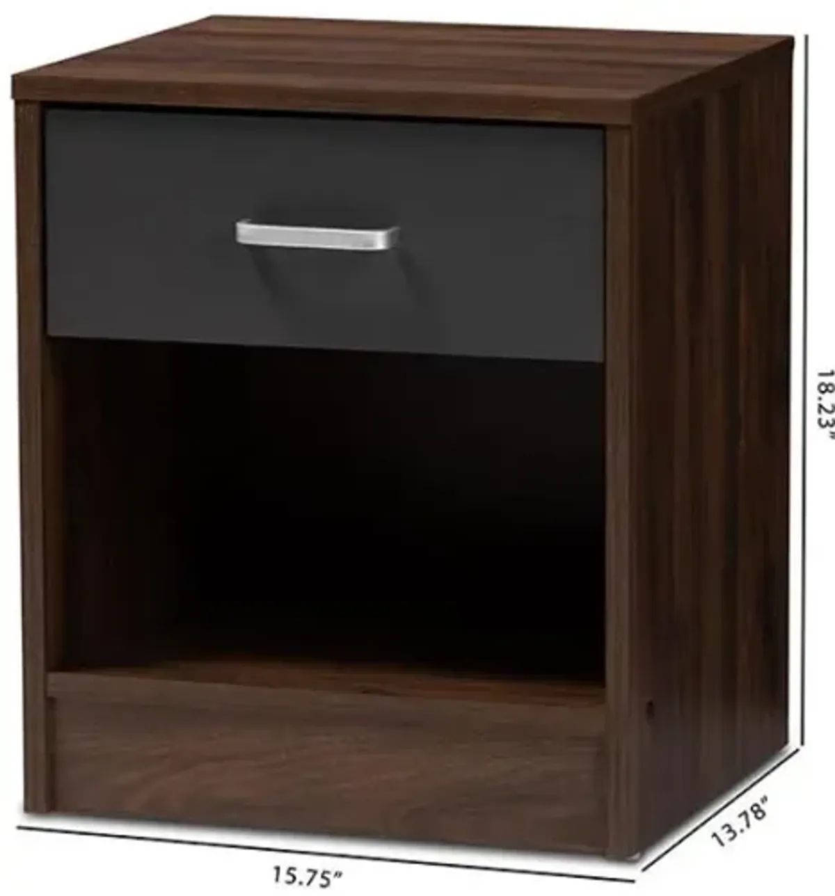 1-Drawer Dark Brown and Dark Grey Finished Nightstand