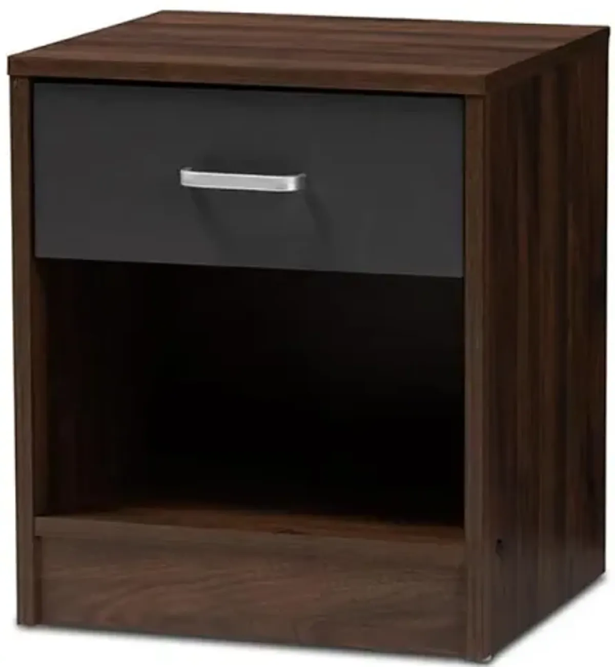 1-Drawer Dark Brown and Dark Grey Finished Nightstand