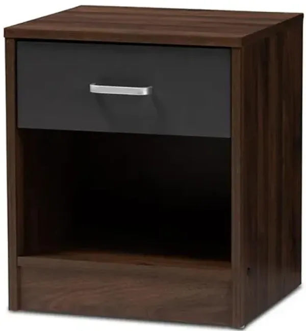 1-Drawer Dark Brown and Dark Grey Finished Nightstand
