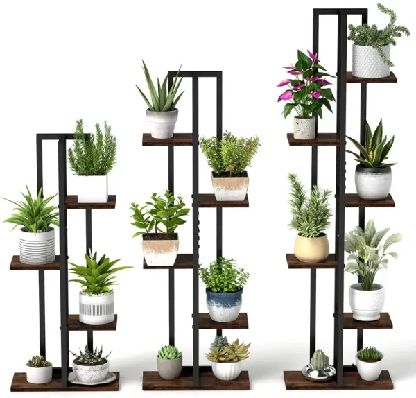3 Pieces Tall Wood Plant Stand Set 4, 5 and 6-Tier Indoor Flower Stands