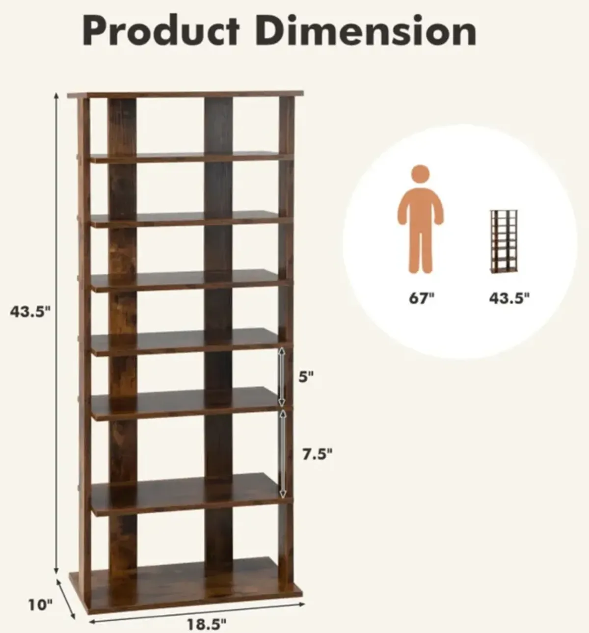 Hivvago Patented 7 Tiers Vertical Shoe Rack for Front Door