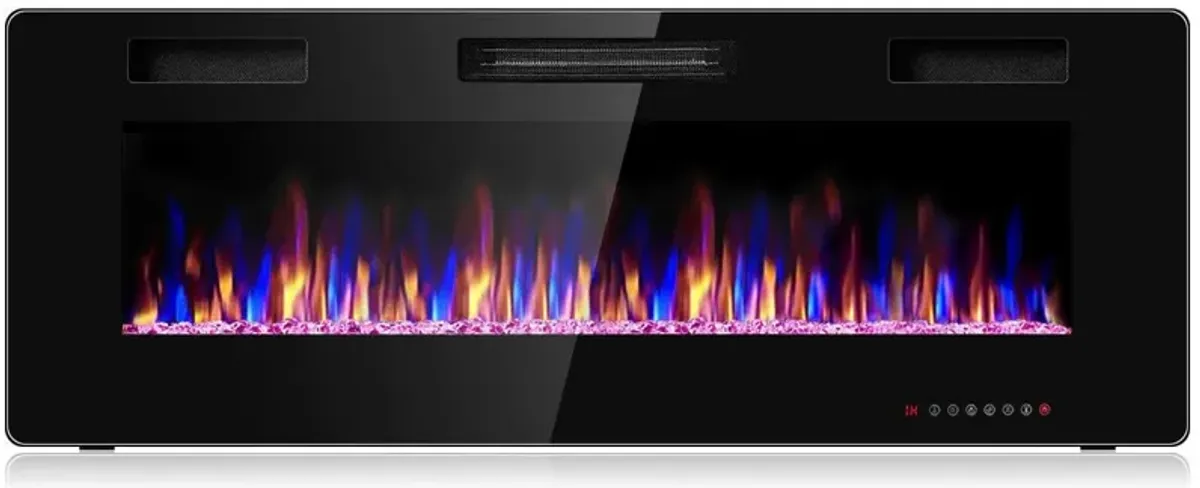 Mondawe 52" Ultra Thin Wall Mounted Electric Fireplace Heater with Remote and 12 Flame Colors