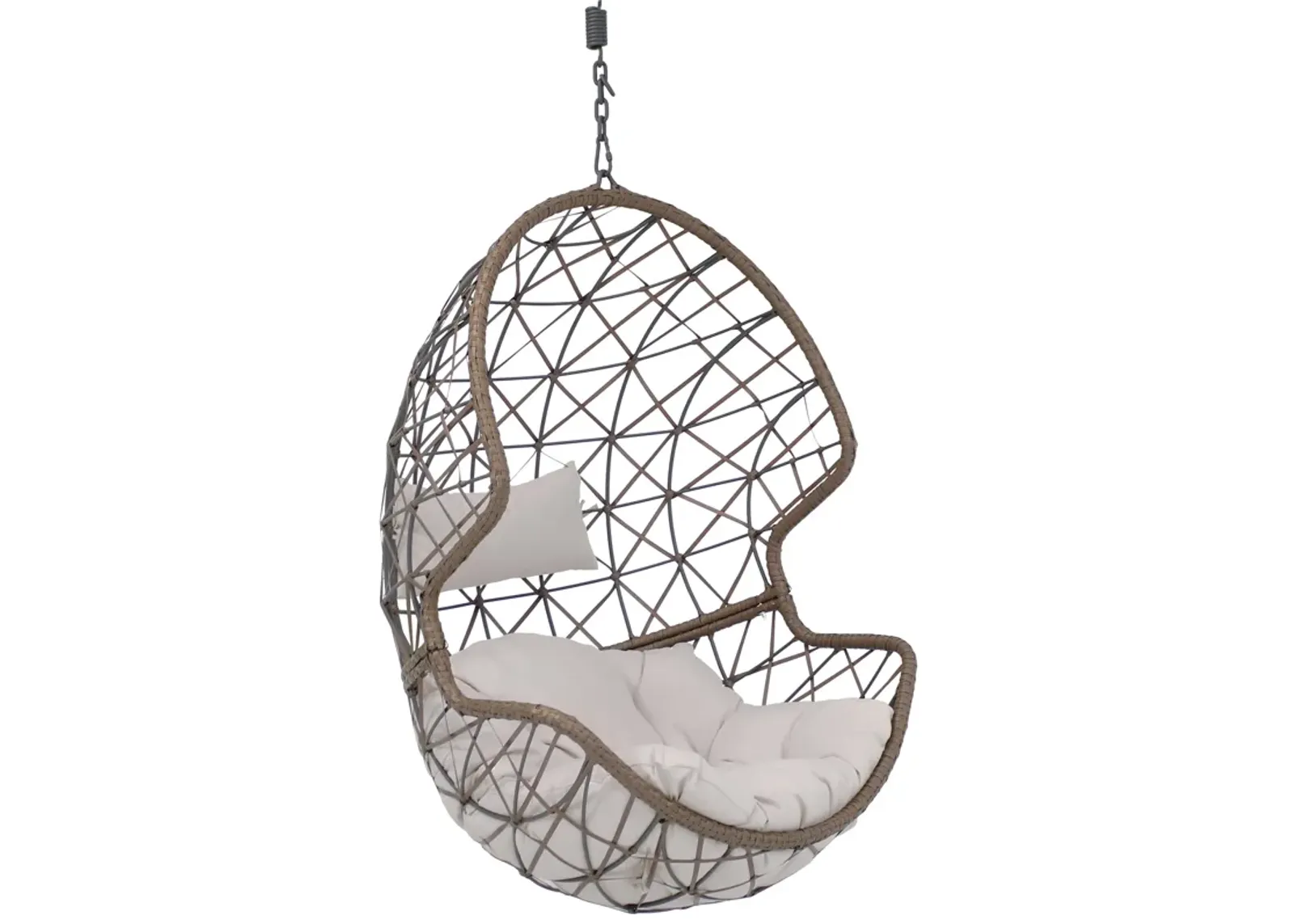 Sunnydaze Brown Resin Wicker Basket Hanging Egg Chair with Cushions