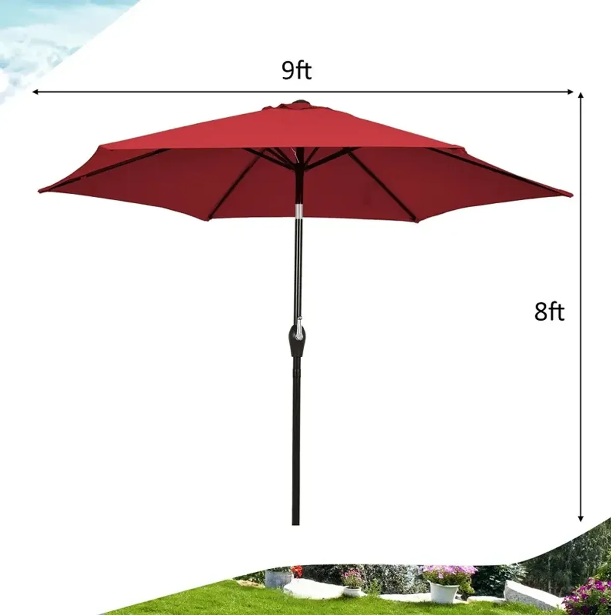 9 ft Outdoor Market Patio Table Umbrella Push Button Tilt Crank Lift