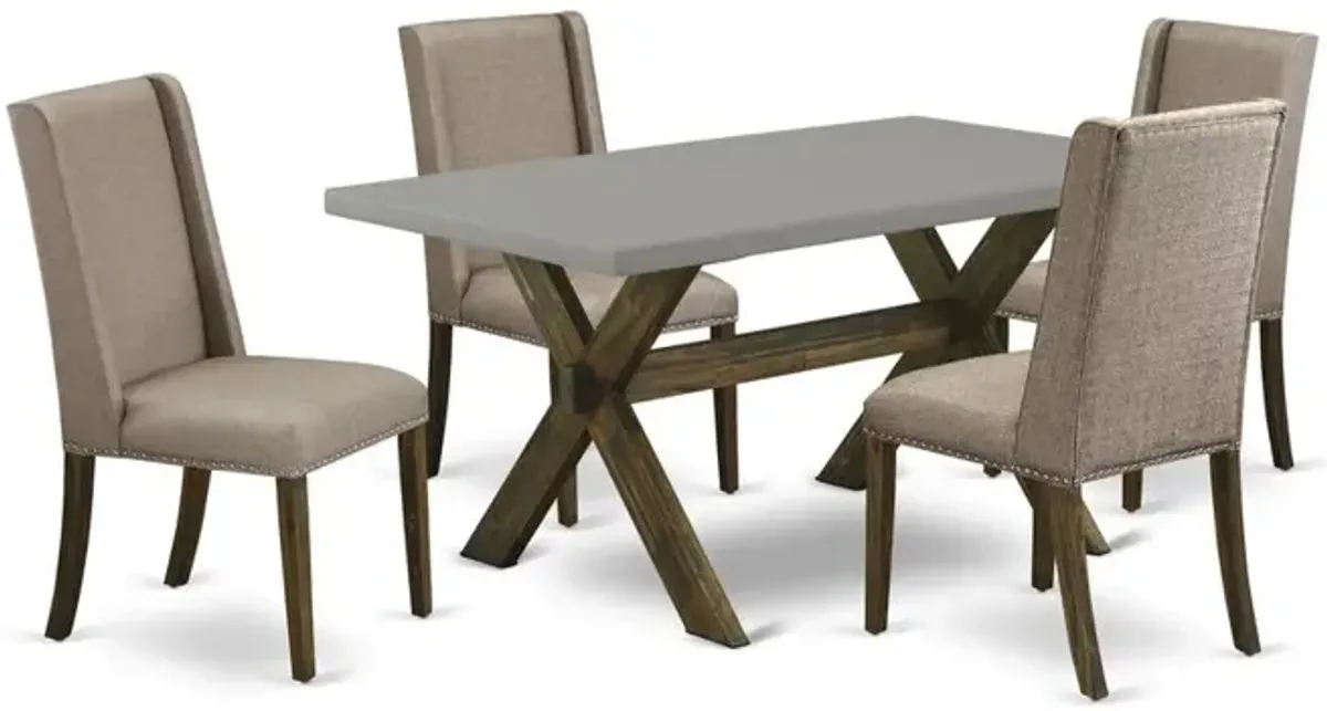 East West Furniture 5-Pc Dinette Set Included 4 Parson Chair Upholstered Seat and Stylish Chair Back and Rectangular Dining Table with Cement Color Kitchen Table Top - Distressed Jacobean Finish